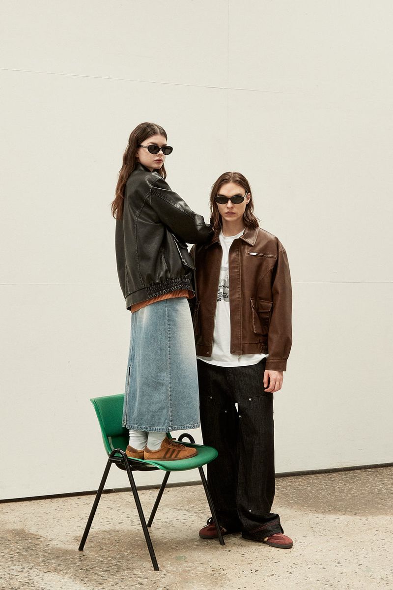 Vegan Leather Pocket blouson - BROWN