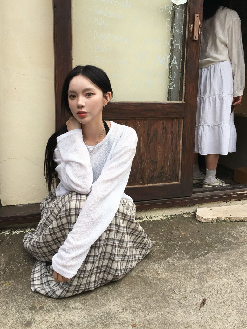 Maple Check Banded Shirred Skirt (3c)