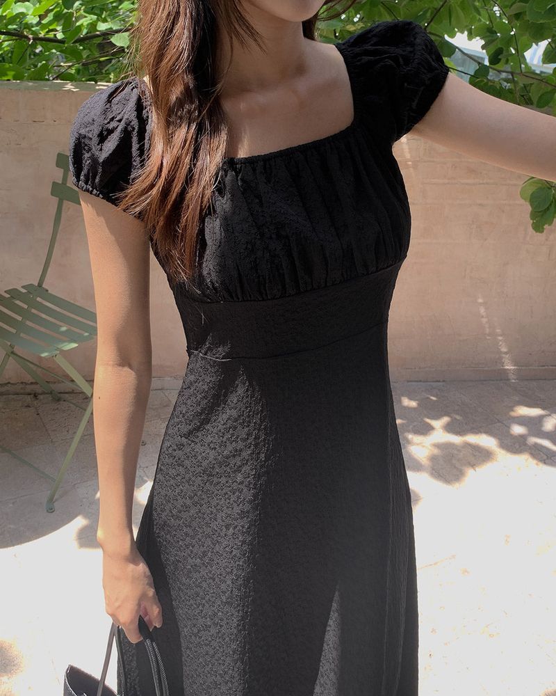 Del Flower Puff Long Dress
