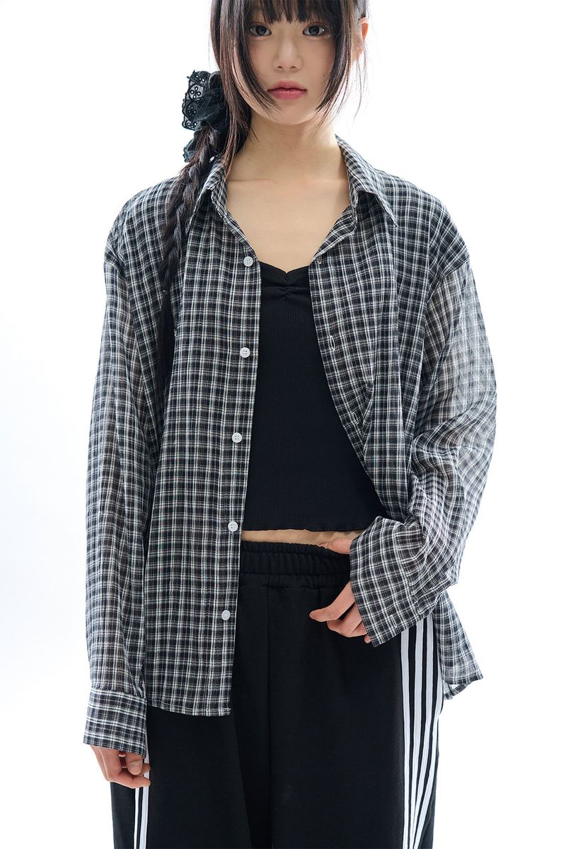 Raucohouse（ラウコハウス）の「Vina sheer check wrinkle shirt（Tops）」