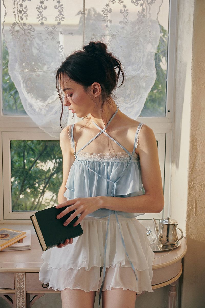 MERMAID FRILL TOP light blue
