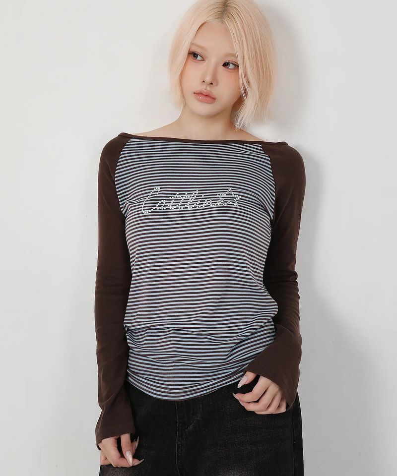 Stripe Reglan Long Sleeve_brown