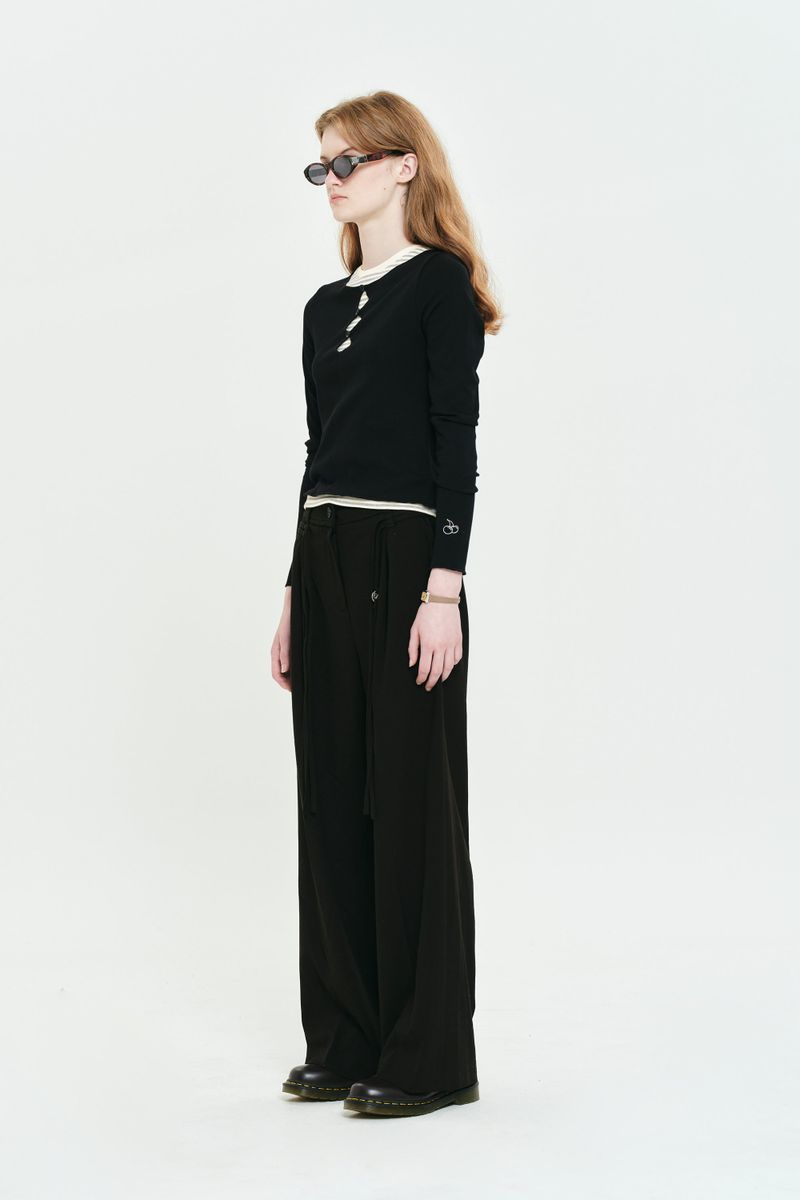 COLLECTION STRING CUT OFF WIDE SLACKS [BLACK]