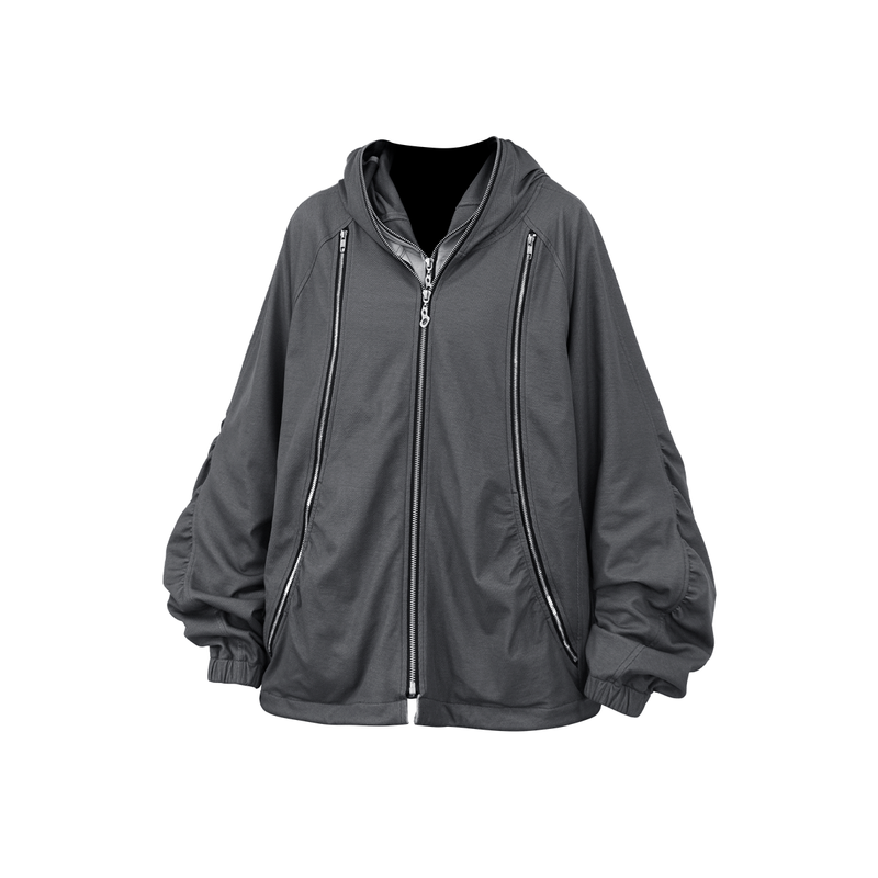 RELABEL (Dream Fracture) Multi-Zip Genuine Double-Layer Cut Four-Zip Hooded Back-Zip Oversized Sweatshirt