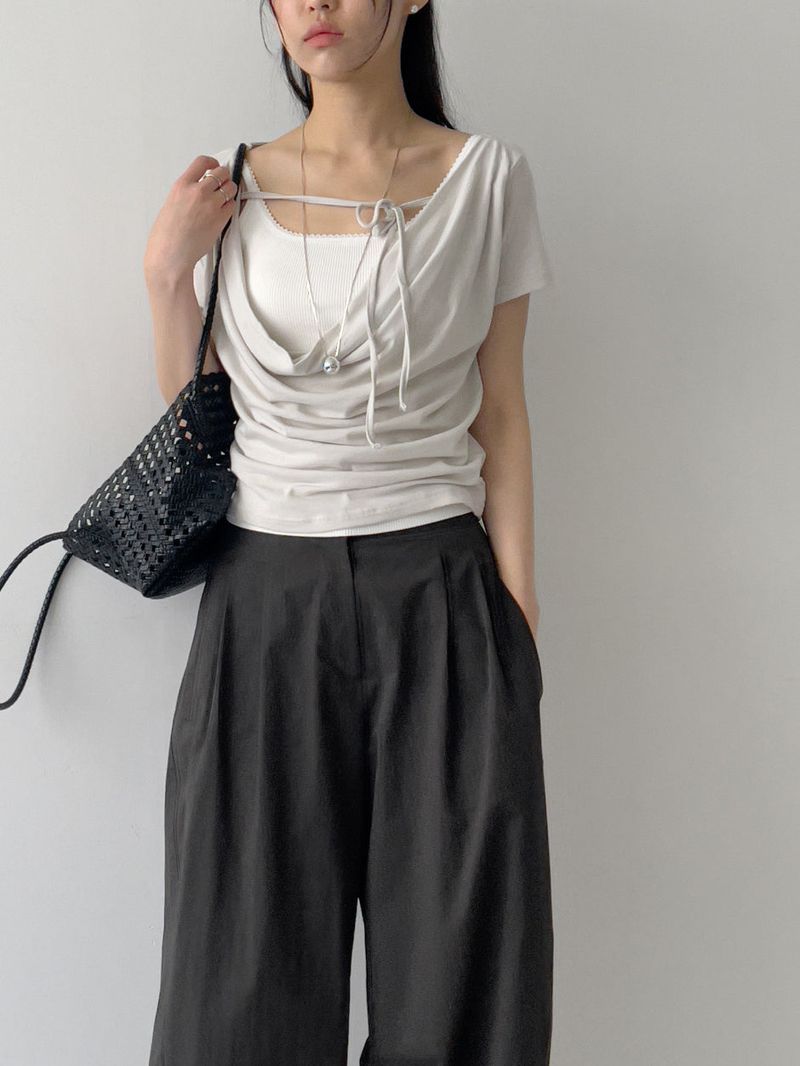 Twill Balloon Fit Wide Pants