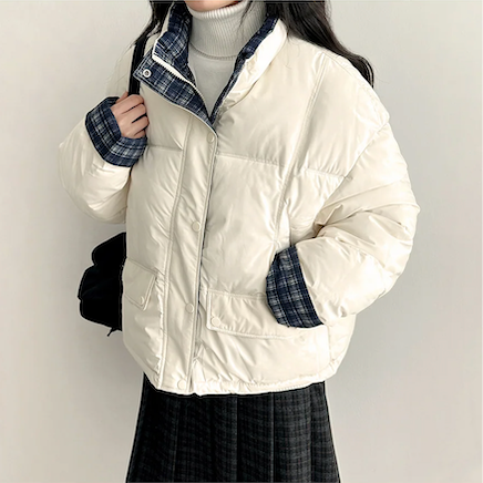 Daring checkered lining point short padded coat
