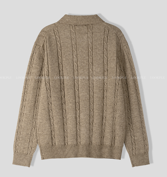 All-Day Cable Pattern Two-Button Collar Knit