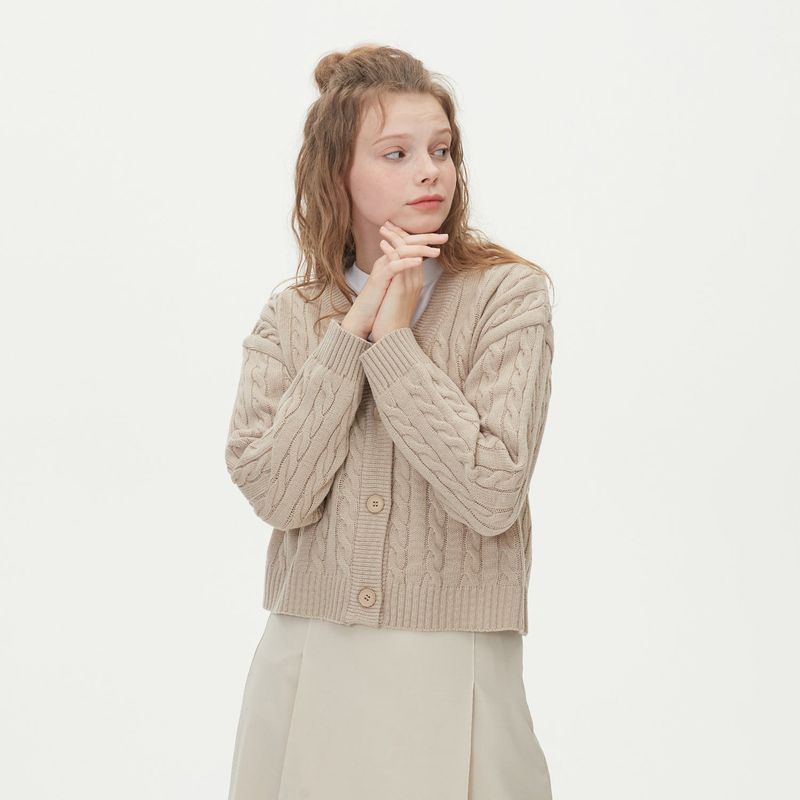 CROP CABLE KNIT CARDIGAN_BEIGE