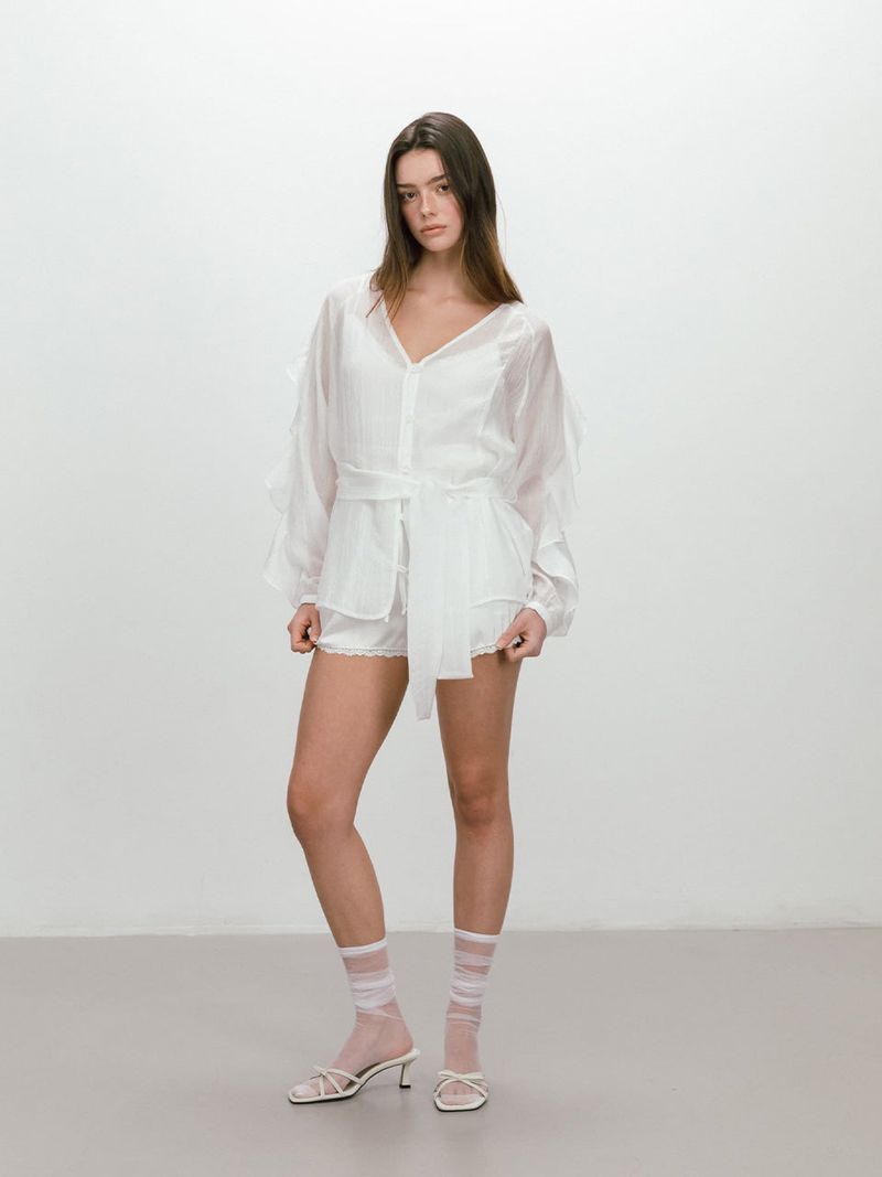 FRILL BELTED BLOUSE / WHITE