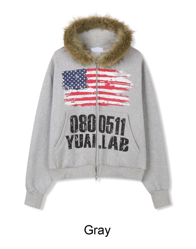 Ika Flag Fur Hood Zip Up