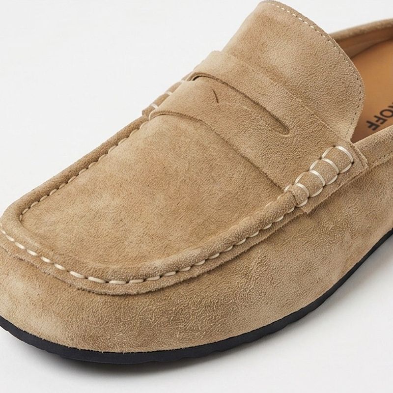 Suede Loafer Slides Camel