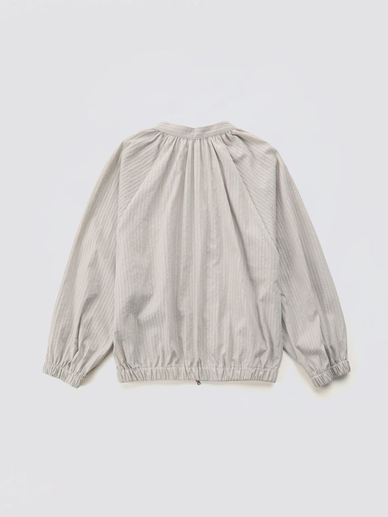 Shirring Zip-up Blouse Jumper_Grey