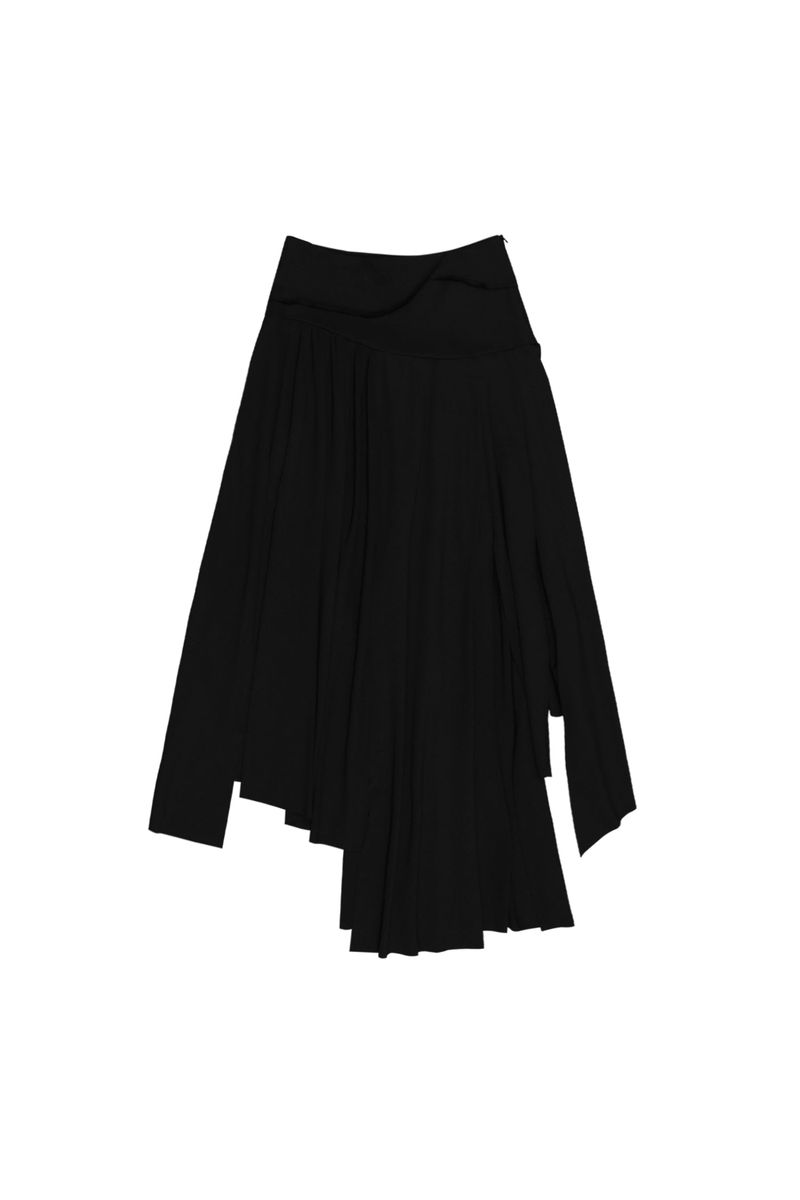 ASYMMETRIC SHIRRING SKIRT #BLACK