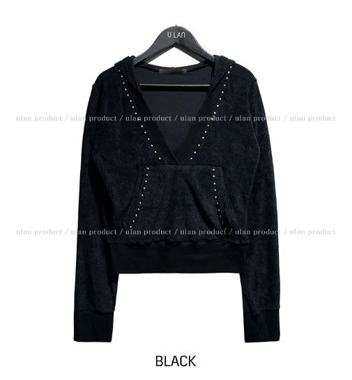 Pie Terry Stud Deep V Hoodie