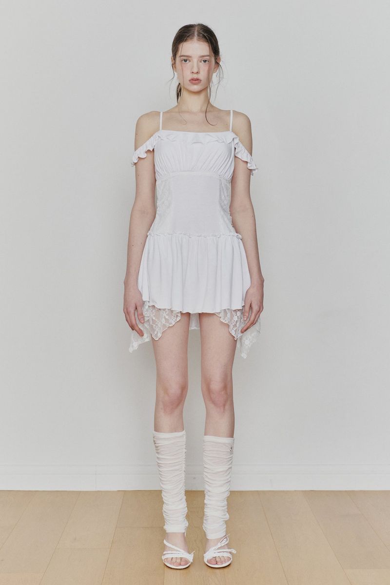 PETAL RUFFLE DRESS white
