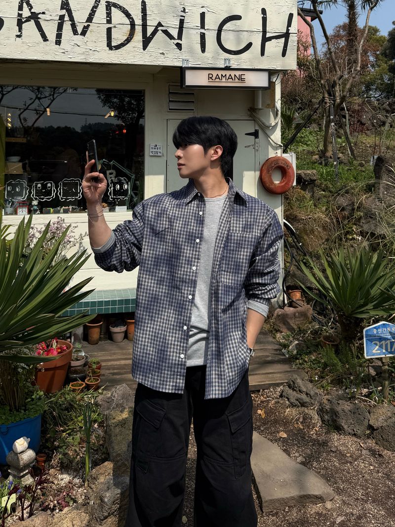 Leon vintage washing checkered shirt