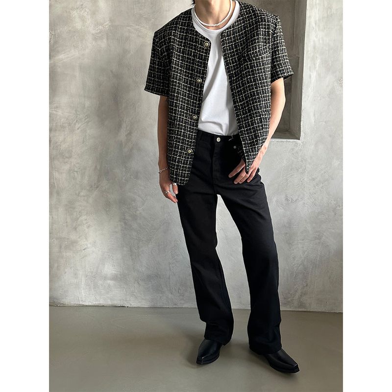 [S/S] Round neck half tweed jacket (2color)