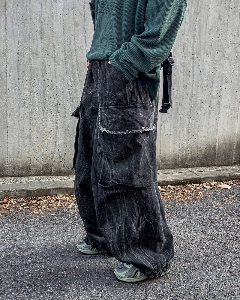 Fringe Balloon Cargo Denim Pants