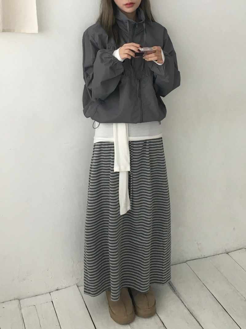 Bunny Stripe Banding Long Skirt (2c)