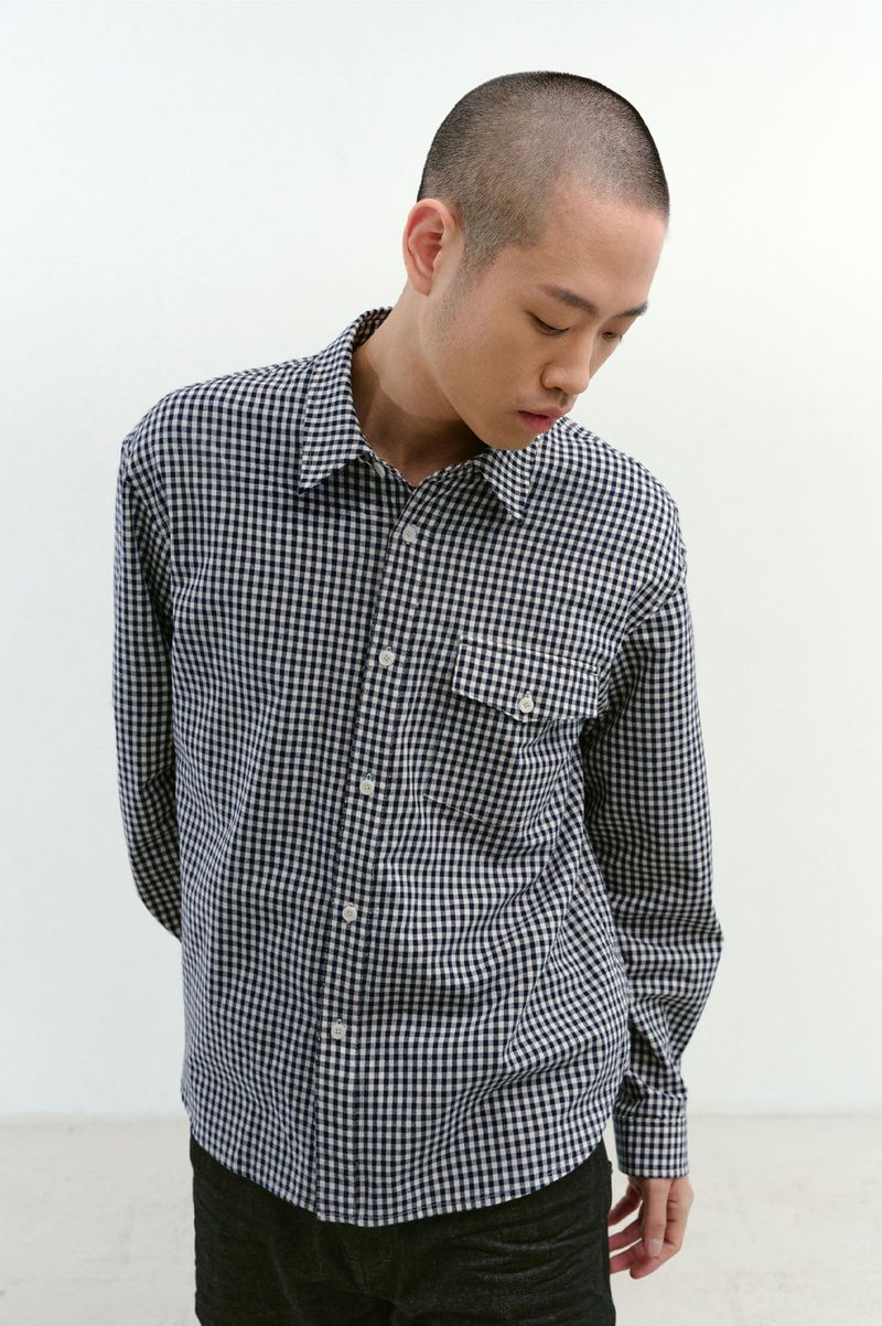 One Pocket Regular Check Shirt (Navy)