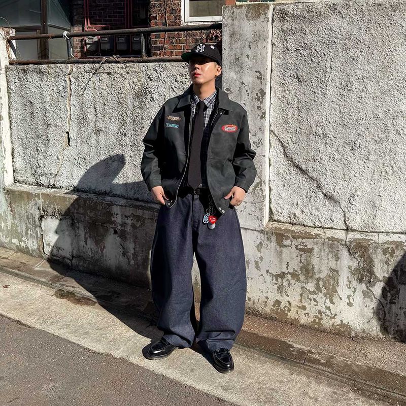 Oversized Vintage Patch Leather Jacket