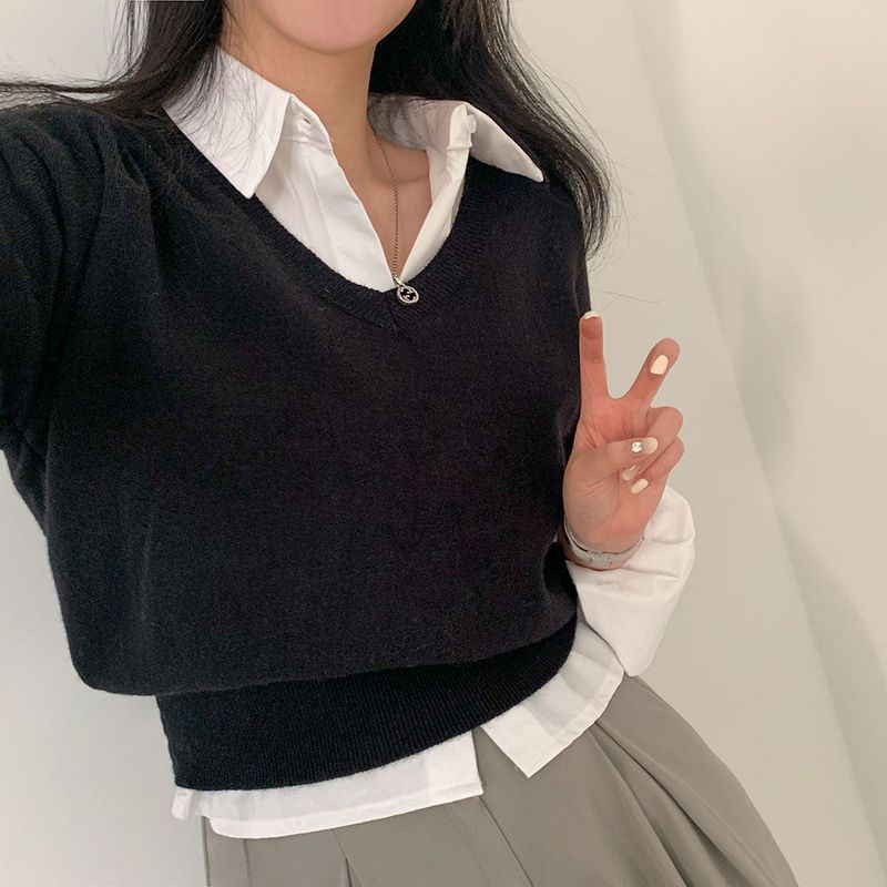 [Short waist] Mellow V-neck knit