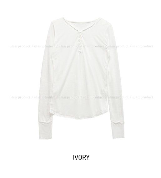 Lower See-through Hook V-Neck Long Sleeve