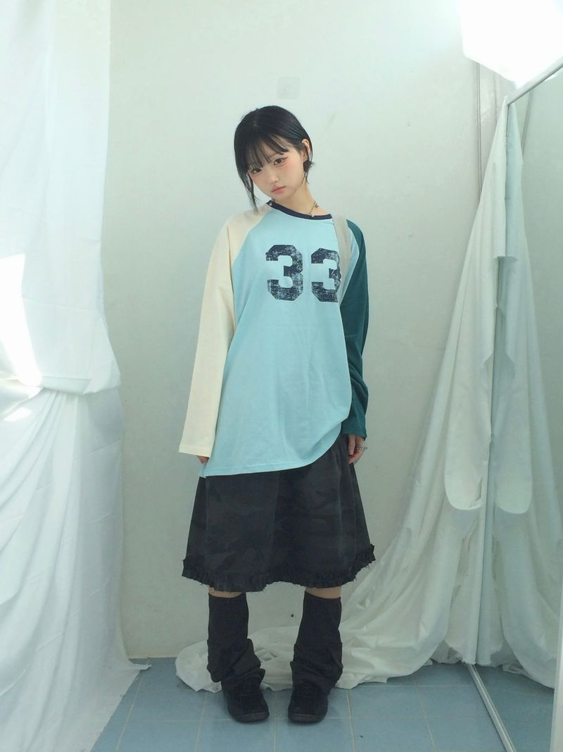 Number-printed color long sleeve