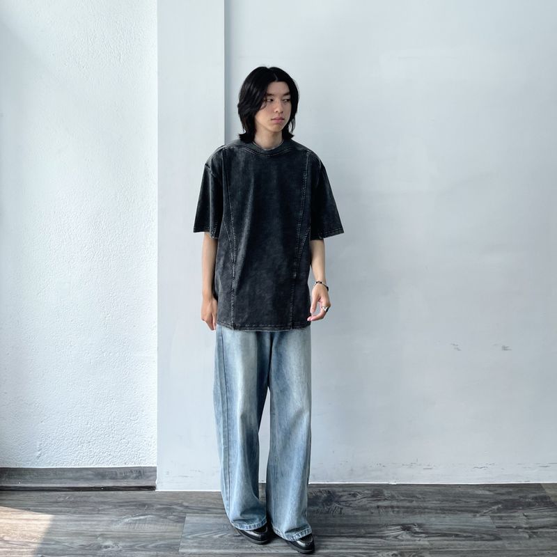 Retro Charcoal Paneled Wide Tee