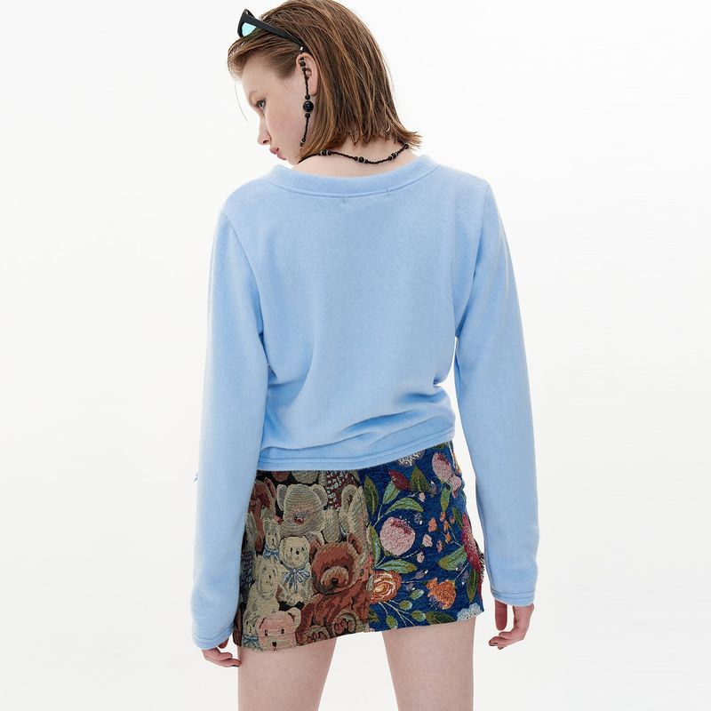 Jacquard Skirt [Blue_Bear+Flower]
