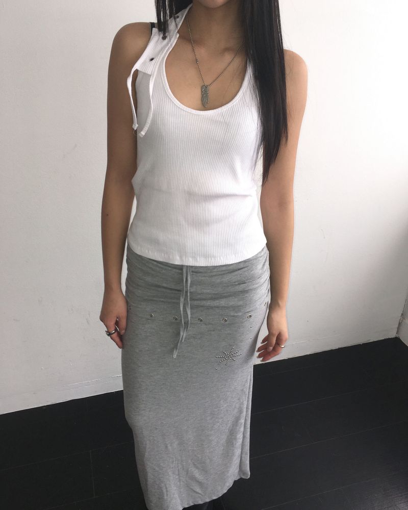 Layered stud long skirt