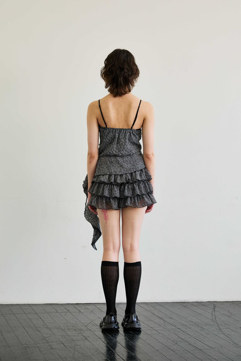 LEOPARD FRILL SLEEVELESS TOP / GRAY