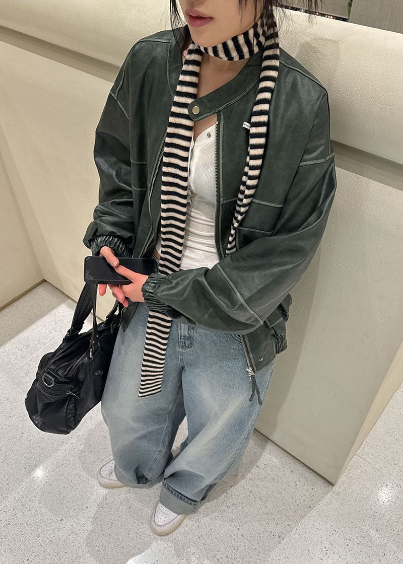 NON COLLAR LEATHER JACKET