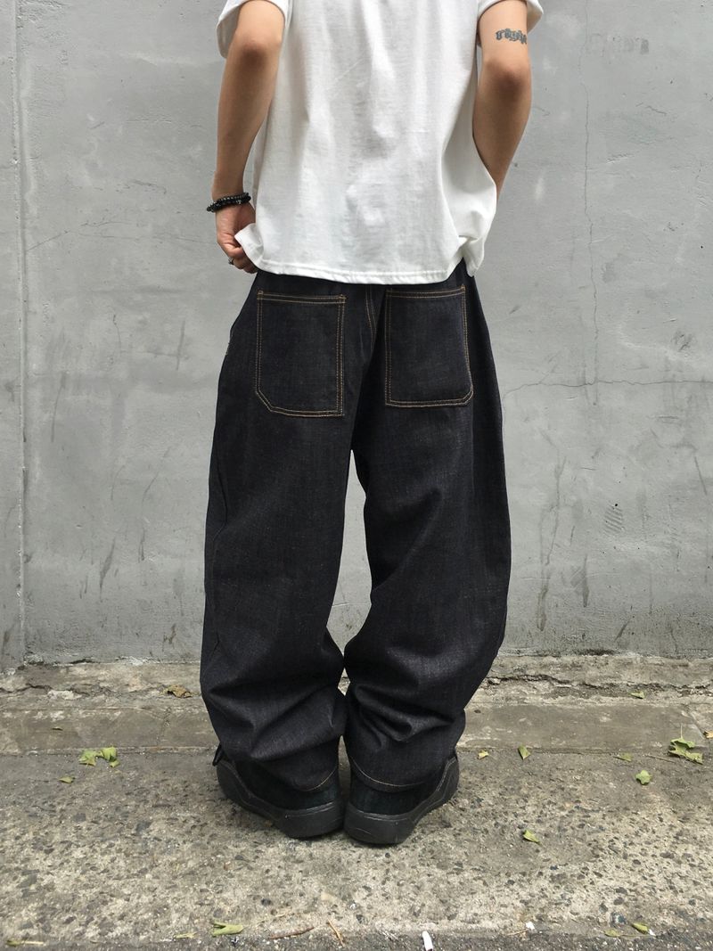 Jeff One Pleat Raw Wide Denim Pants