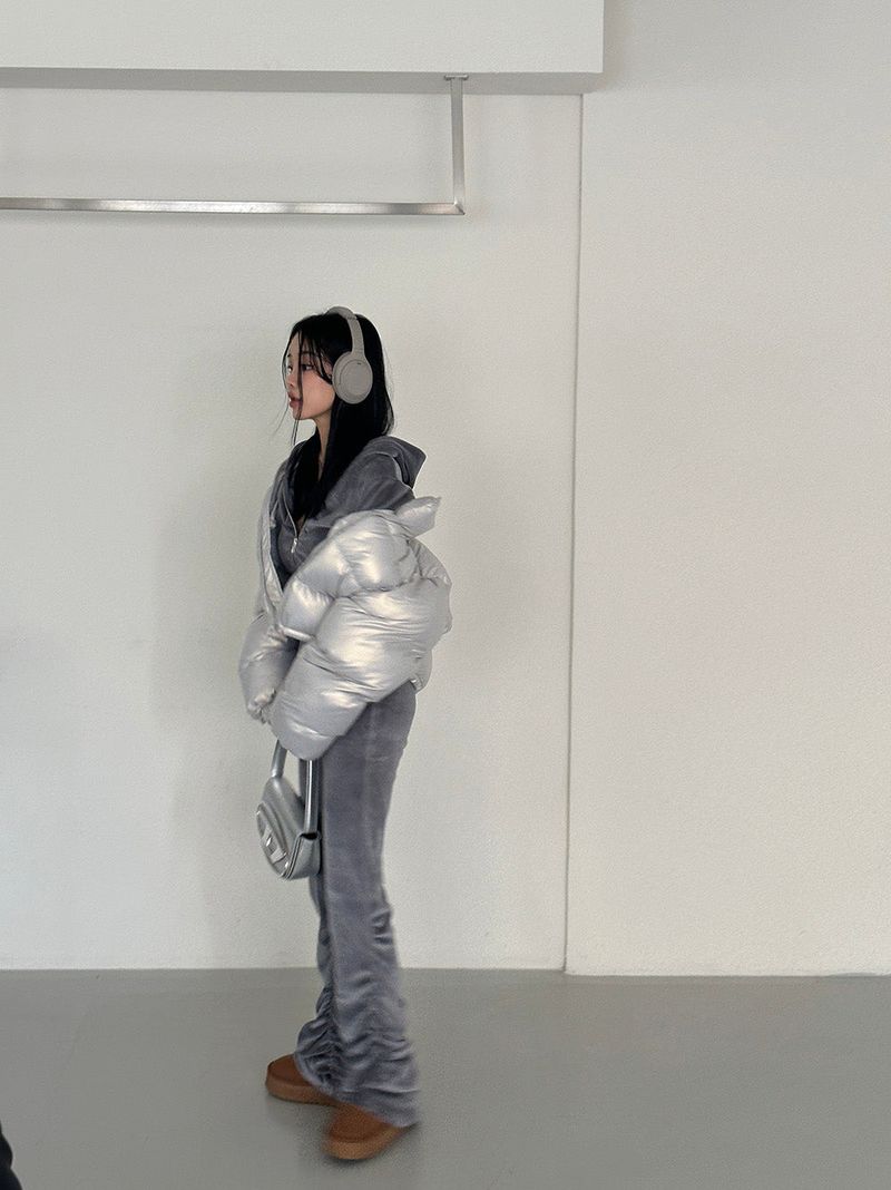 Heart hologram wellon short padded coat