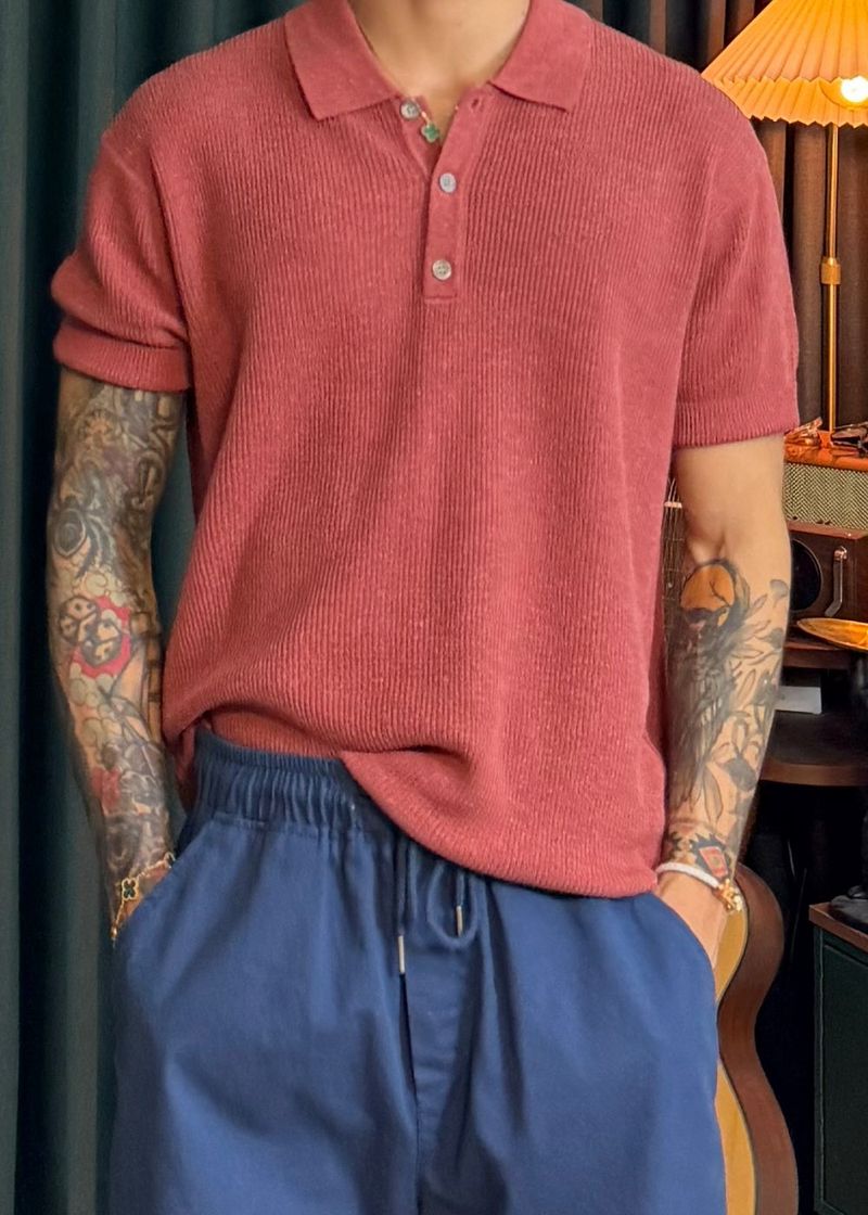 virstyle(ビルスタイル)の「Hachi Linen Collar Short-Sleeve Knit 5COLOR(Tops)」