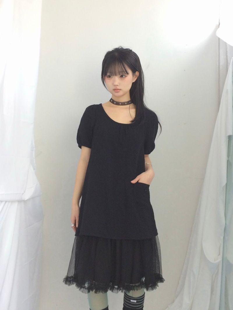 Pocket button puff blouse