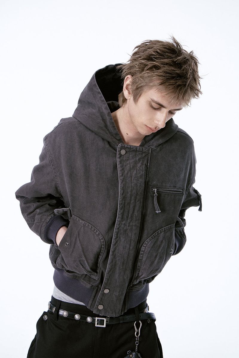 ETCE（イーティーシーイー）の「WASHED HOOD FLAP BOMBER (CHARCOAL)（Jackets/Outerwear）」