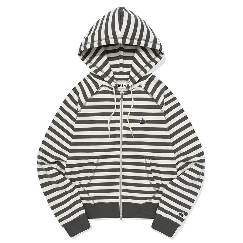 STRIPE HOODIE ZIP UP [KHAKI]