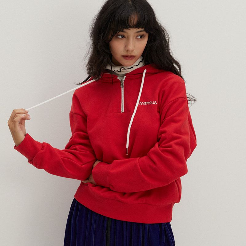 Half Zip-up Hoodie Sweatshirts Red