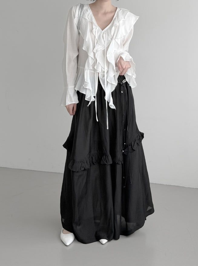 Plumel Ruffle V-Neck Blouse