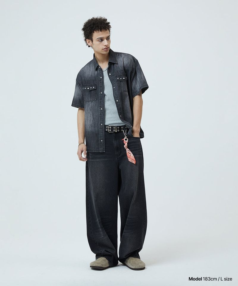 DENIM STUD HALF SHIRT