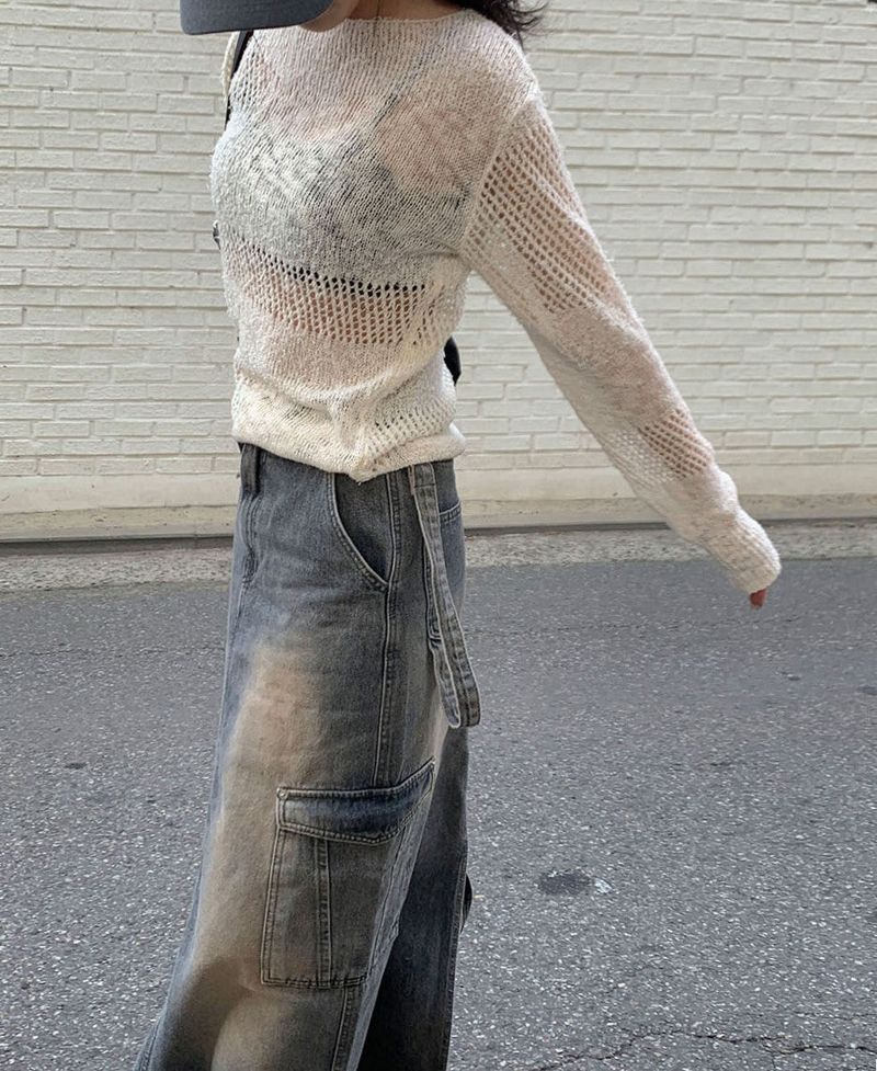 Work cargo denim skirt