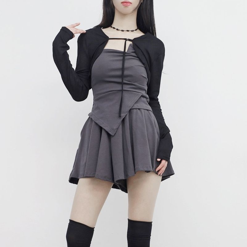 pesh string bolero + shirring sleeveless + shorts set
