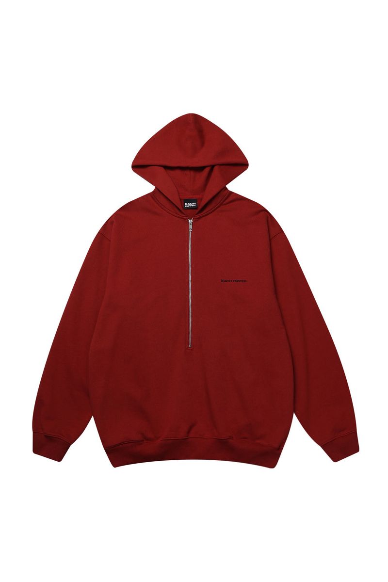 HAIF-ZIP HOODIE (LONG)_DARK RED