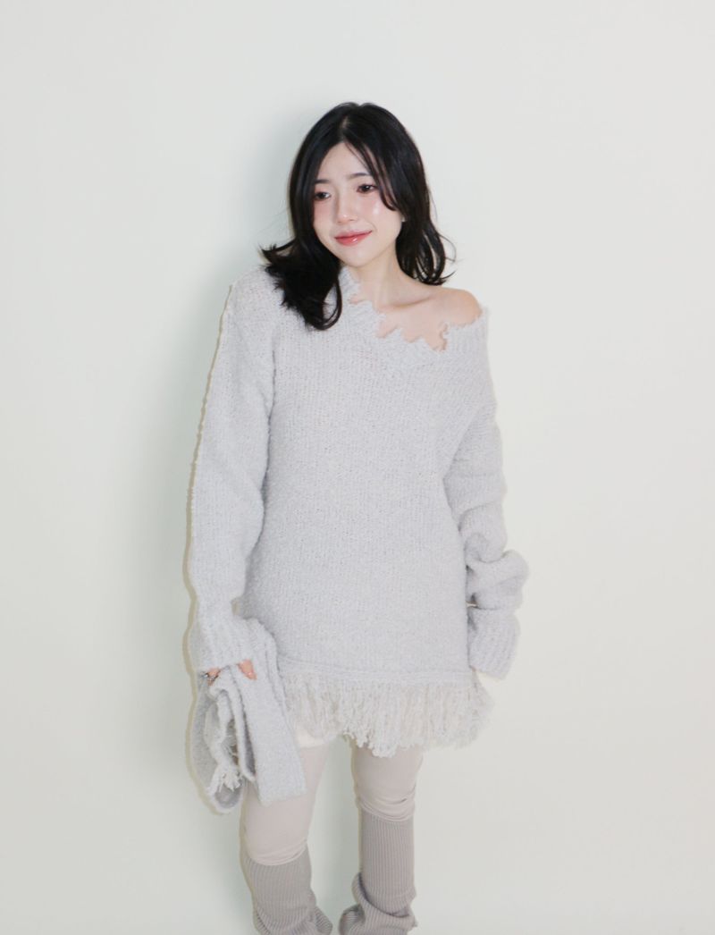 Puddle Demoor Tester Damage Long-Sleeved Knitwear Dress (Muffler Set)
