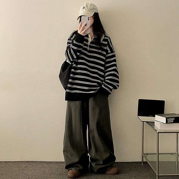 Rainside pintuck snap cotton wide pants