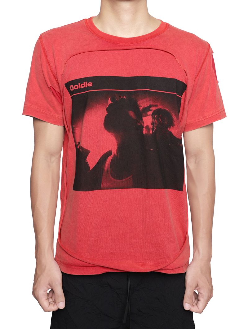 Goldie（ゴルディ）の「ILLUSION RED DISTRESSED TSHIRT（Tops）」