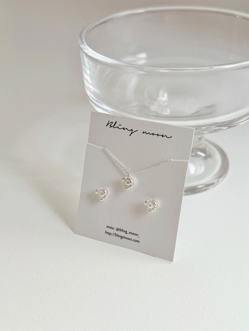 [Silver 925] Mini Pearl Earrings Necklace Set 