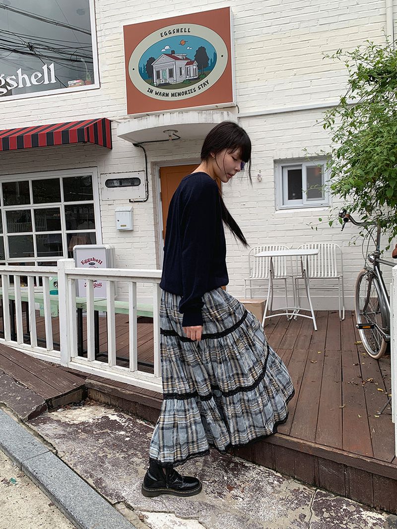 FADE CHECK MAXI SKIRT (2C)